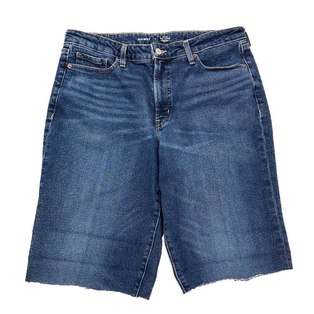 Old Navy High Rise OG Loose Cut Off Raw Hem Women's size 14 Blue Jean Shorts